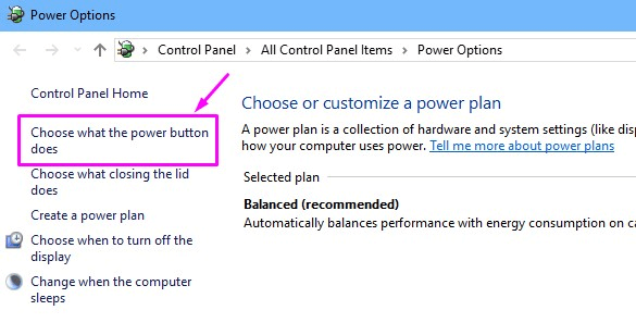 Power Options-Choose what the power button does