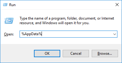 Run dialog box and then write %AppData%