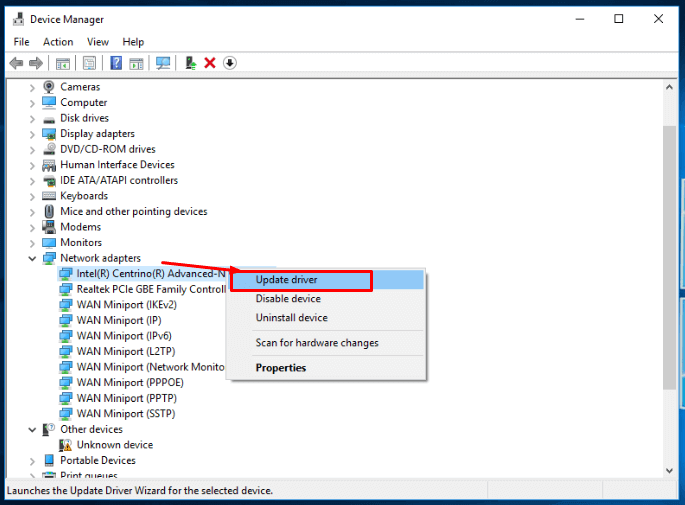Use device manager and select update driver option