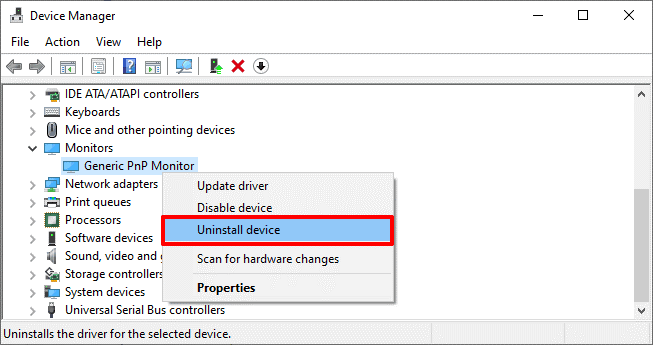 From the Device Manager, click to expand the Generic PnP monitors