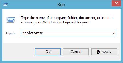 Windows Run dialog box type “services.msc” and then hit the Enter key
