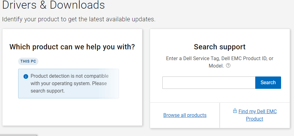 Dell Drivers & Downloads page