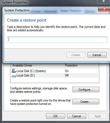 System Protection window