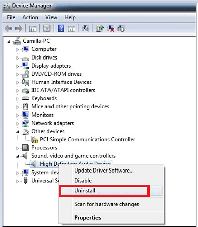 Uninstall sound device driver