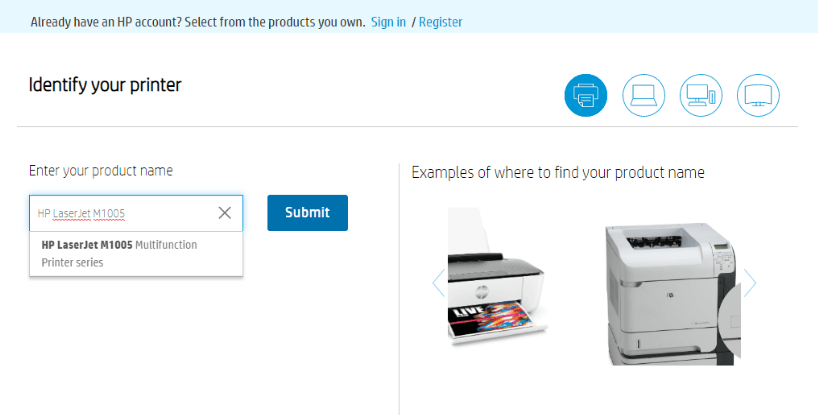 Enter Product Name HP LaserJet M1005
