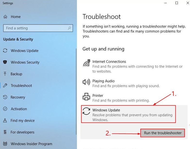 Run the Troubleshooter for Windows Update