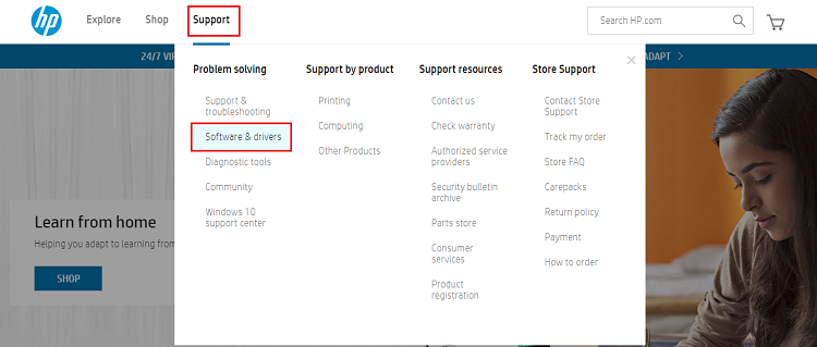 choose software & drivers from HP support
