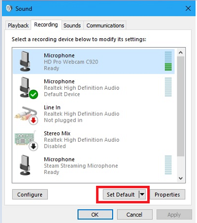 Set Default Microphone Device