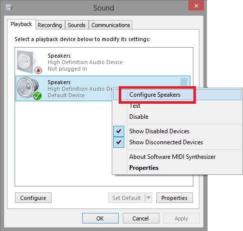 select the option to configure speakers
