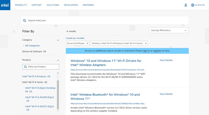 Search for Wi-Fi 6 AX200 drivers