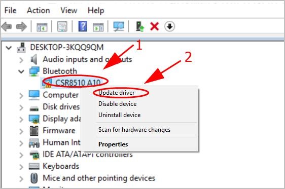 Right-click on your CSR Bluetooth driver