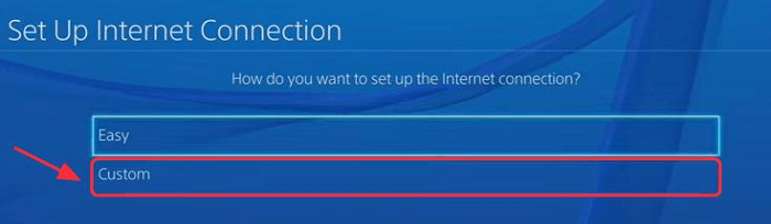 Choose Custom to set up an internet connection