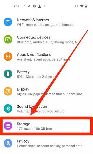 Delete the app cache Open storage setting