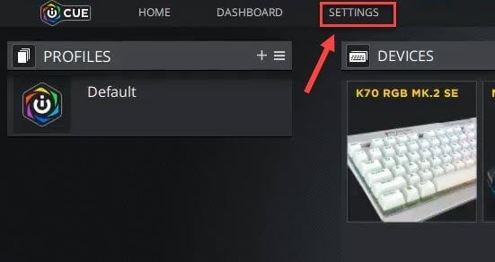 Launch iCUE and select its settings.