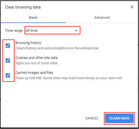 Delete the browser cache- clear data