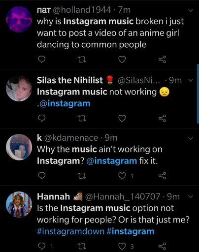 Twitter posts on IG music not working