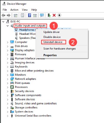 Audio inputs and outputs section