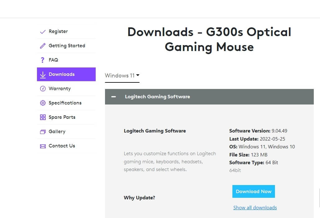 Download the Logitech G300S optical gaming mouse