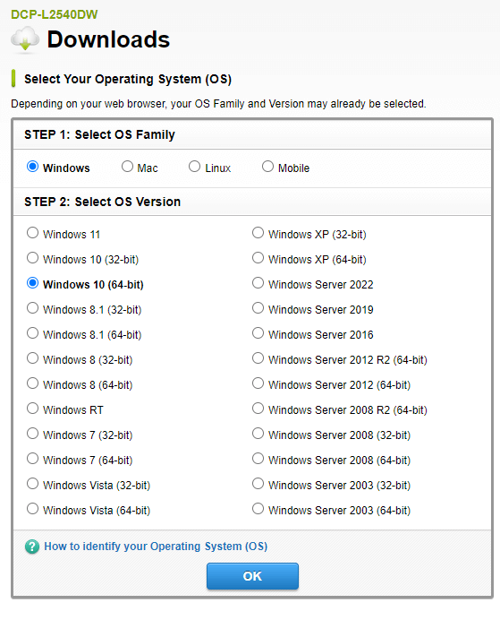 select the Operating System