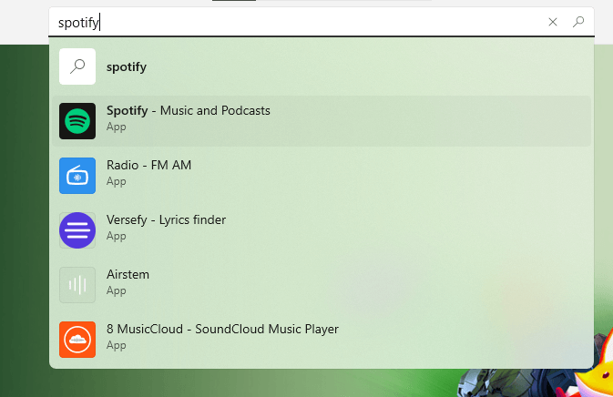 search bar and type Spotify