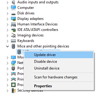 HyperX mouse driver and select the Update driver option 