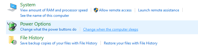 Power Options and click change when the computer sleeps