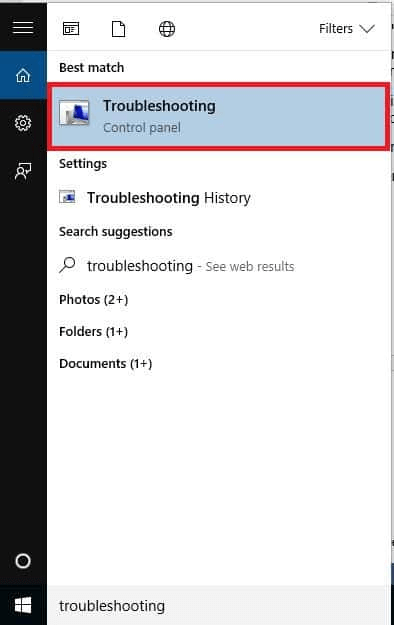 Search Troubleshooting on your computer