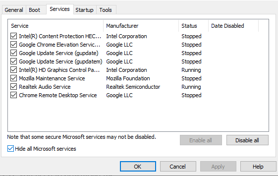Hide all Microsoft services