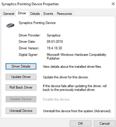 Driver Details Driver for Synaptics Pointing Device