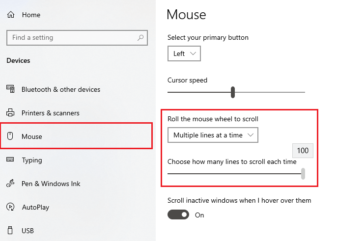 Roll the mouse wheel to scroll heading and select the ‘Multiple lines at a time option