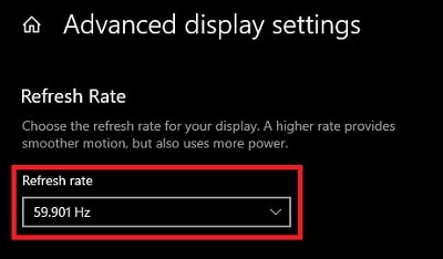 Refresh Rate category at the bottom of the window