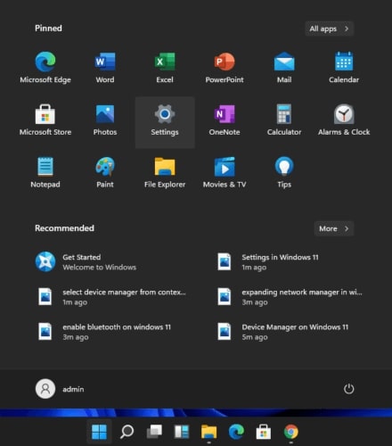 access the settings click the Windows 11 Start button