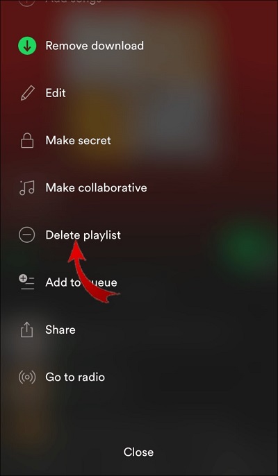 From the menu scroll down and choose Delete Playlist