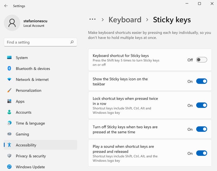 How To Turn Off Sticky Keys Through the Settings Tab