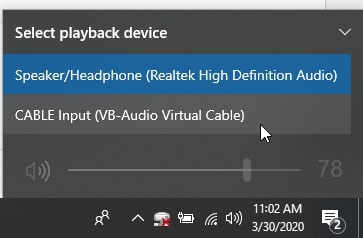select CABLE INPUT (VB-Audio Virtual Cable)