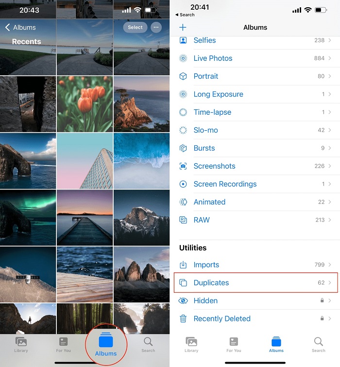 Find duplicate photos on the iPhone and iPad Using The Photos App